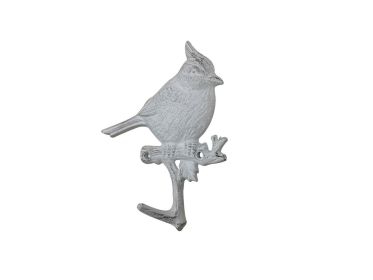 Whitewashed Cast Iron Baltimore Oriole Sitting on a Tree Branch Decorative Metal Wall Hook 6.5""