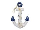 Wooden Rustic Blue/White Anchor w/ Hook Rope and Shells 13""