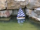 Wooden It Floats 12"" - Rustic Blue Striped Floating Sailboat Model