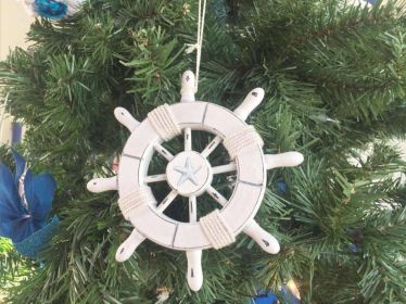 Rustic White Decorative Ship Wheel With Starfish Christmas Tree Ornament 6""