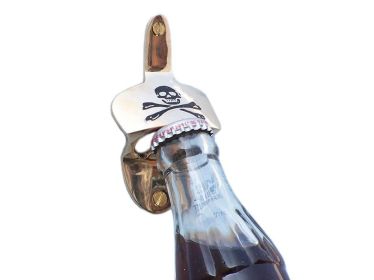 Solid Brass Pirate Skull and Crossbones Wall Mounted Bottle Opener 3.5""