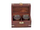 Antique Brass Anchor Shot Glasses With Rosewood Box 4"" - Set of 2