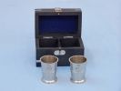 Brushed Nickel Anchor Shot Glasses With Rosewood Box 4"" - Set of 2