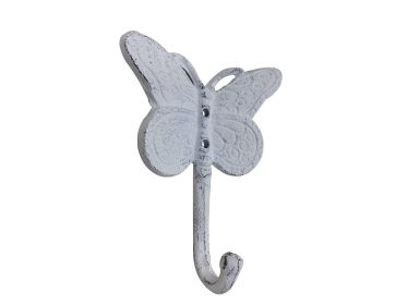 Whitewashed Cast Iron Butterly Decorative Metal Wall Hook 5""