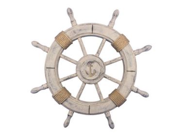 Rustic Decorative Ship Wheel With Anchor 24""