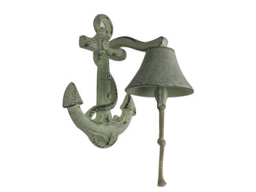 Rustic Whitewashed Cast Iron Wall Mounted Anchor Bell 8""