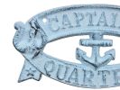 Rustic Dark Blue Whitewashed Cast Iron Captains Quarters Sign 8""