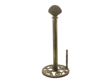 Rustic Gold Cast Iron Seashell Paper Towel Holder 16""