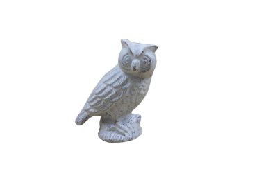 Whitewashed Cast Iron Owl Metal Door Stop 6""