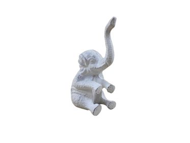 Whitewashed Cast Iron Elephant Metal Door Stop 8""