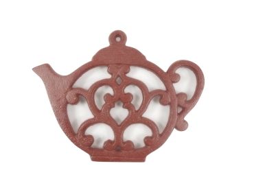 Rustic Red Cast Iron Round Teapot Trivet 8""