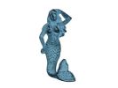 Rustic Dark Blue Whitewashed Cast Iron Mermaid Hook 6""