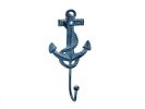 Rustic Dark Blue Whitewashed Cast Iron Anchor Hook 7""