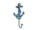 Rustic Dark Blue Whitewashed Cast Iron Anchor Hook 7""