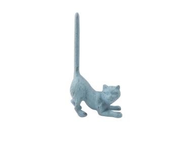 Rustic Light Blue Cast Iron Cat Extra Toilet Paper Stand 10""