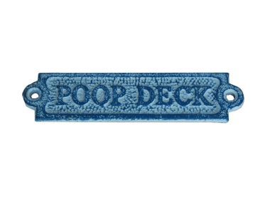 Rustic Light Blue Whitewashed Cast Iron Poop Deck Sign 6""