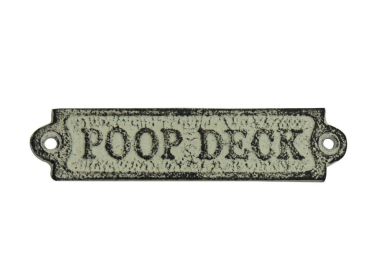 Whitewashed Cast Iron Poop Deck Sign 6""