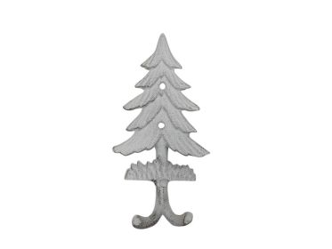 Whitewashed Cast Iron Pine Tree Decorative Metal Wall Hooks 6.5""