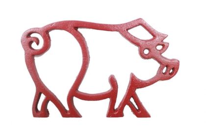 Rustic Red Cast Iron Pig Shaped Trivet 8""