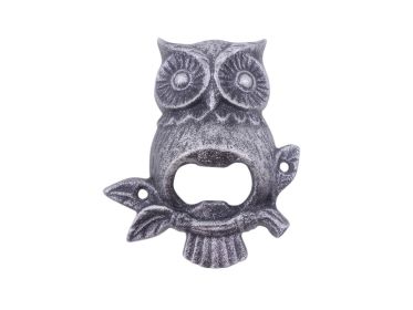 Rustic Silver Cast Iron Owl Wall Mounted Bottle Opener 6""