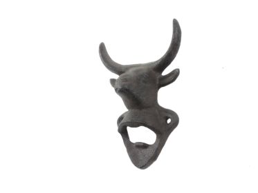 Cast Iron Bull Head Wall Mounted Bottle Opener 6""