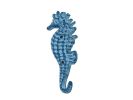 Rustic Light Blue Whitewashed Cast Iron Seahorse Hook 5""