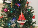 Wooden Red Sailboat Model with Red Sails Christmas Tree Ornament 9""