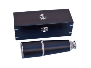 Deluxe Class Admiral's Chrome - Leather Spyglass Telescope 27"" with Black Rosewood Box