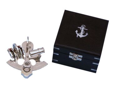 Scout's Chrome Pirate Sextant 4"" with Black Rosewood Box