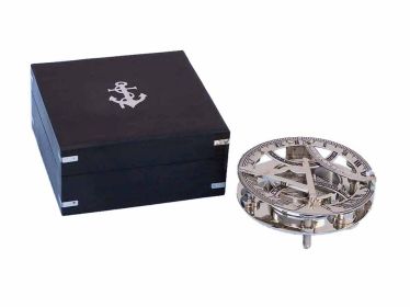 Chrome Round Sundial Compass with Black Rosewood Box 6""