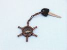 Antique Copper Ship Wheel Compass Key Chain 5""