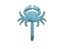 Rustic Blue Whitewashed Cast Iron Wall Mounted Crab Hook 5""