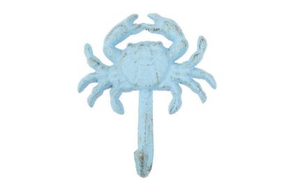 Rustic Light Blue Cast Iron Wall Mounted Crab Hook 5""