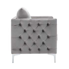 Modern Velvet Armchair Tufted Button Accent Chair Club Chair with Steel Legs for Living Room Bedroom,Grey