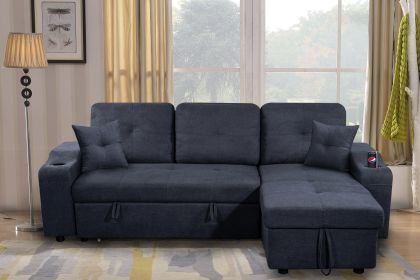 Right-facing sectional sofa with footrest, convertible corner sofa with armrest storage, living room and apartment sectional sofa