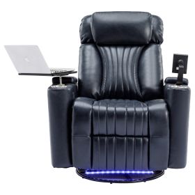 270Â° Power Swivel Recliner,Home Theater Seating With Hidden Arm Storage and LED Light Strip,Cup Holder,360Â° Swivel Tray Table,and Cell Phone Holder