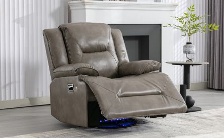 360Â° Swivel and Rocking Home Theater Recliner Manual Recliner Chair with a LED Light Strip for Living Room,Bedroom, Grey