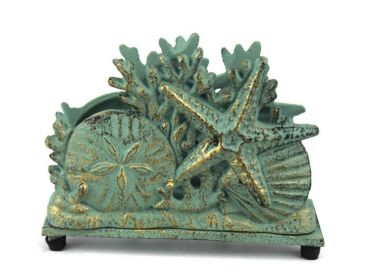 Antique Bronze Cast Iron Seashell Napkin Holder 7&quot;