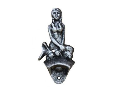 Antique Silver Cast Iron Wall Mounted Mermaid Bottle Opener 6""