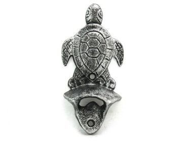 Antique Silver Cast Iron Wall Mounted Sea Turtle Bottle Opener 6""