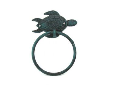 Seaworn Blue Cast Iron Sea Turtle Towel Holder 7""