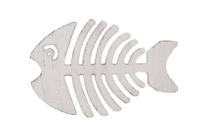 Rustic Whitewashed Cast Iron Fish Bone Trivet 11""