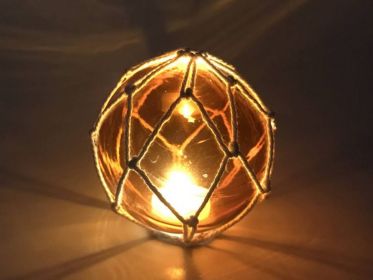 Tabletop LED Lighted Orange Japanese Glass Ball Fishing Float with White Netting Decoration 4""