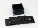 Wooden Black Coasters with Chrome Anchor Inlay 4"" - Set of 6