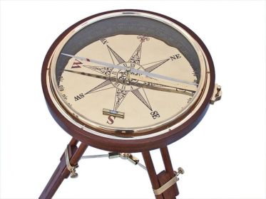 Decorative Wooden Brass Compass Table 23""