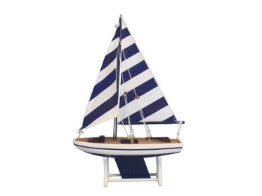 Wooden Decorative Sailboat Model with Blue Stripes 12""