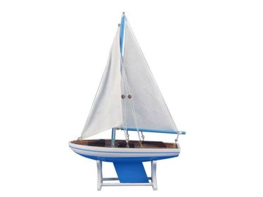 Wooden Decorative Sailboat 12"" - Light Blue Sailboat Model