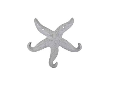 Rustic Whitewashed Cast Iron Wall Mounted Decorative Metal Starfish Triple Hook 8""