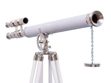 Hampton Collection Chrome with White Leather Griffith Astro Telescope 64""