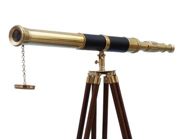 Admirals Floor Standing Brass with Leather Telescope 60""